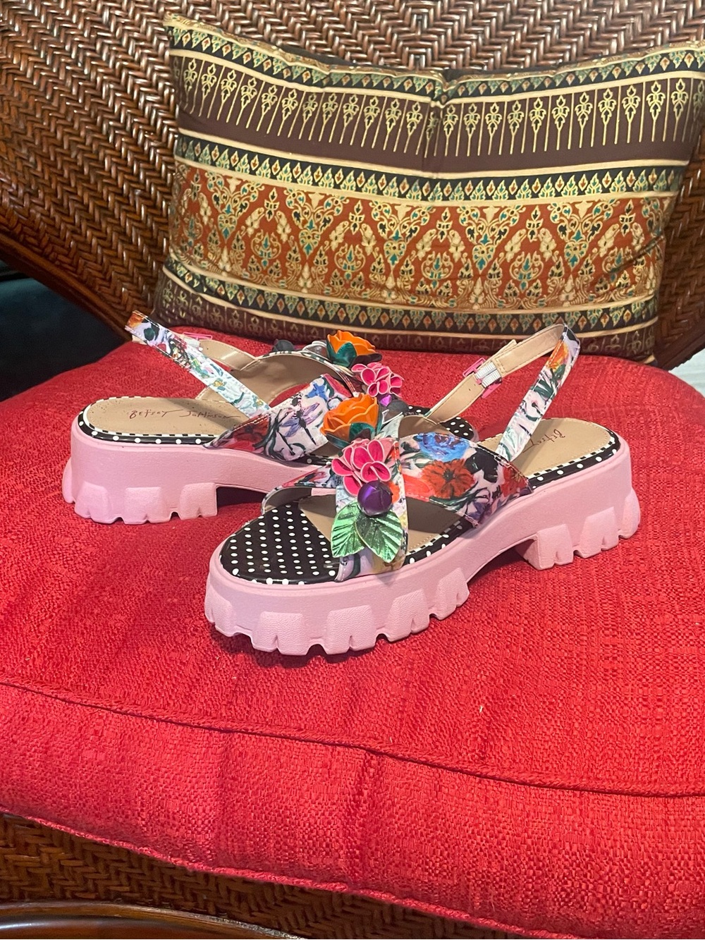 Betsey Johnson Floral Pink Chunky Sandal